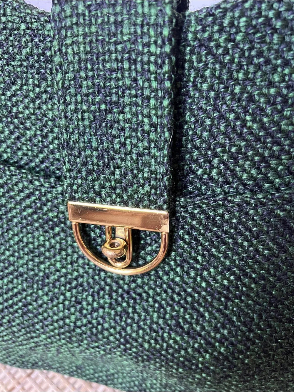 Vintage 70s Tweed Crown Lewis Handbags Hobo Bag green black Corporate goth Retro